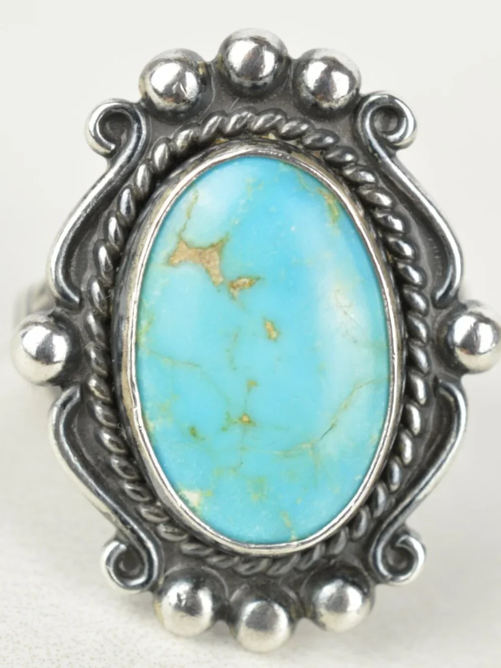 Bell Trading Post Vintage Sterling Silver Turquoise Ring Size 7.25 Southwestern